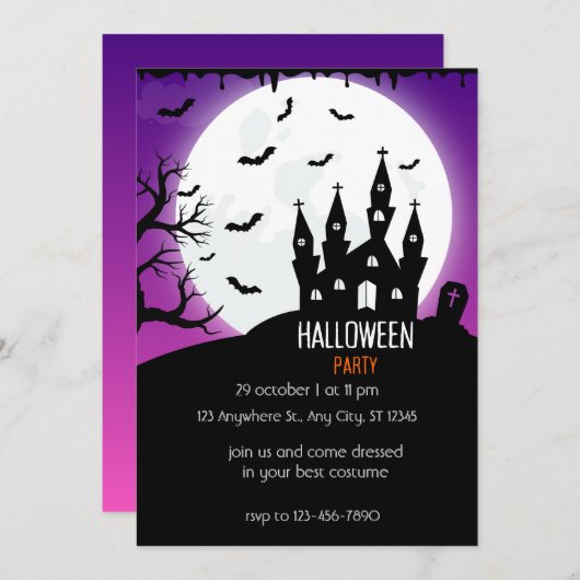 Halloween Party bright purple And Black Kaart (Voorkant / Achterkant)