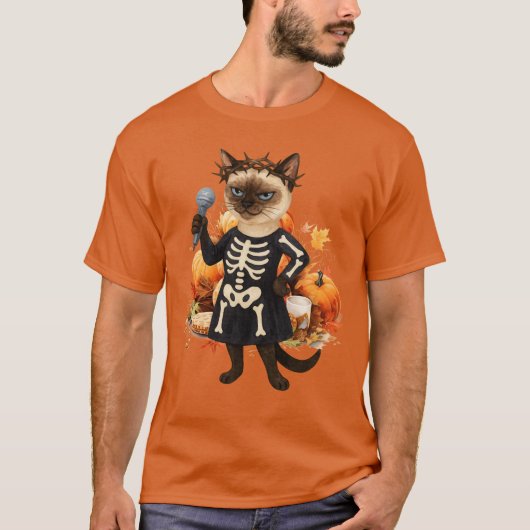 Halloween Party by Siamese Cat with Pumpkin T-shirt (Voorkant)
