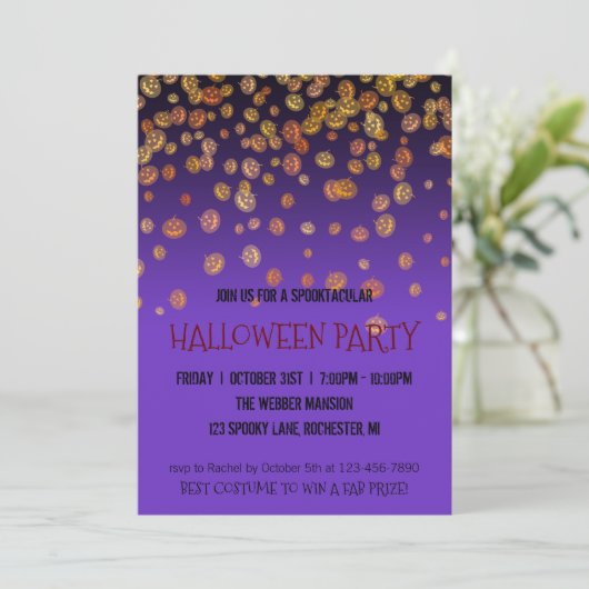 Halloween party call jack o' lantaarns regen kaart (Staand voorkant)