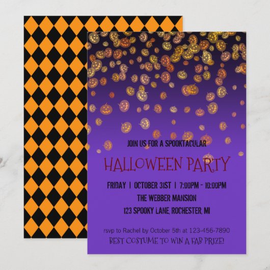 Halloween party call jack o' lantaarns regen kaart (Voorkant / Achterkant)