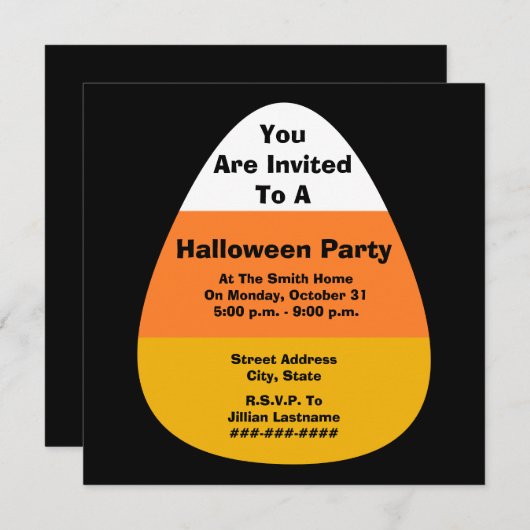 Halloween Party Candy Corn Invitation Kaart (Voorkant / Achterkant)