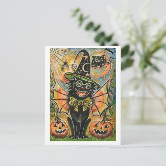Halloween Party Cat Briefkaart (Staand voorkant)
