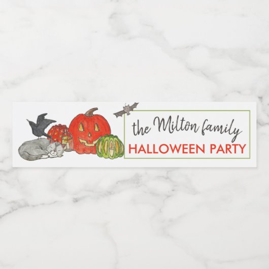 Halloween Party Cat Waterfles Etiket (Enkel label)