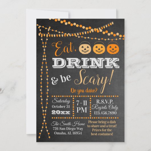 Halloween Party Chalkboard Eat Drink is eng Kaart (Voorkant)