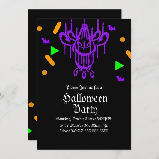 Halloween Party Chandelier Confetti Neon Kaart (Voorkant / Achterkant)