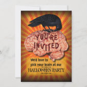 Halloween Party - Creepy Raven op Brain Custom Kaart (Voorkant)