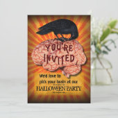 Halloween Party - Creepy Raven op Brain Custom Kaart (Staand voorkant)
