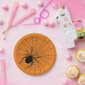 Halloween Party Creepy Spider Web Sinaasappel Zwar Papieren Bordje (Feest)