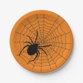 Halloween Party Creepy Spider Web Sinaasappel Zwar Papieren Bordje