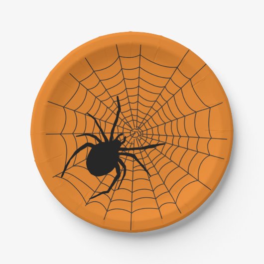 Halloween Party Creepy Spider Web Sinaasappel Zwar Papieren Bordje (Voorkant)