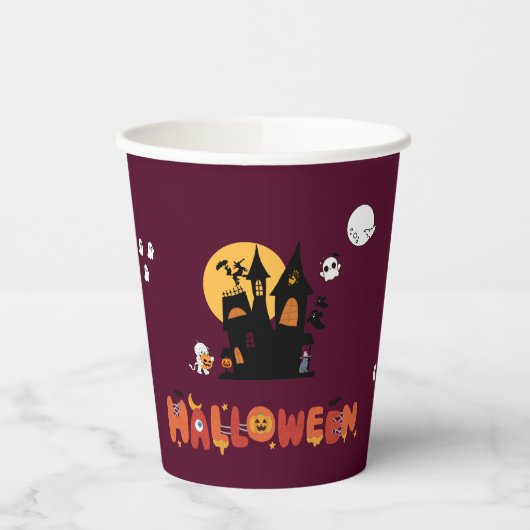 Halloween Party Cup – Haunted House & Pumpkin Papieren Bekers (Links)