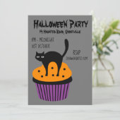 Halloween party cupcake kat zwart-oranje kaart (Staand voorkant)