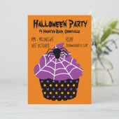 Halloween party cupcake zwart en sinaasappel kaart (Staand voorkant)