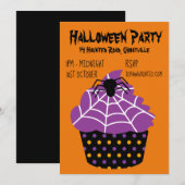 Halloween party cupcake zwart en sinaasappel kaart (Voorkant / Achterkant)
