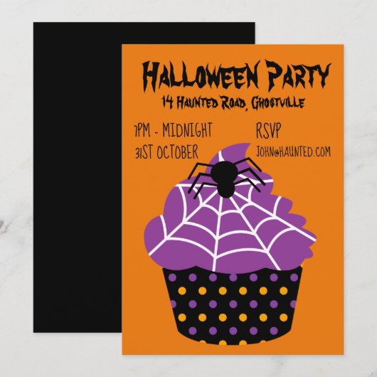 Halloween party cupcake zwart en sinaasappel kaart (Voorkant / Achterkant)