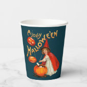 Halloween party Cute Little witch Clapsaddle Paper Papieren Bekers (Achterkant)