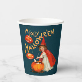 Halloween party Cute Little witch Clapsaddle Paper Papieren Bekers