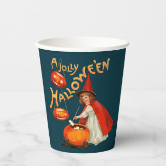 Halloween party Cute Little witch Clapsaddle Paper Papieren Bekers