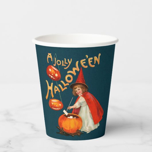 Halloween party Cute Little witch Clapsaddle Paper Papieren Bekers (Voorkant)