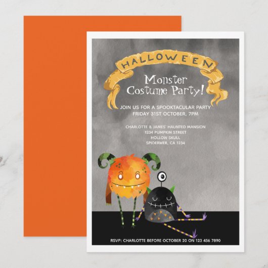 Halloween Party Cute Monsters Kaart (Voorkant / Achterkant)