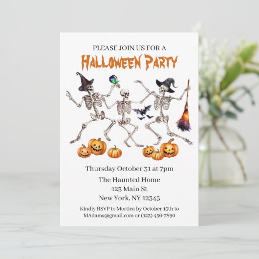 Halloween Party Dancing Skeletons Uitnodiging (Staand voorkant)