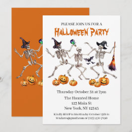 Halloween Party Dancing Skeletons Uitnodiging