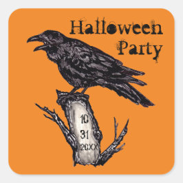 Halloween Party Datum Sinaasappel Gotische Raven C Vierkante Sticker