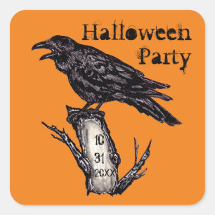 Halloween Party Datum Sinaasappel Gotische Raven C Vierkante Sticker
