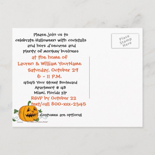 Halloween Party Dieren Uitnodiging Briefkaart (Achterkant)