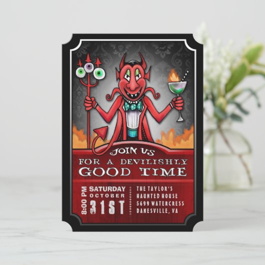 Halloween Party Duivelse Goede Tijd Fun Uitnodigin Kaart (Staand voorkant)