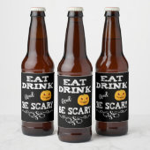 Halloween Party Eat Drink & Be Scary Pumpkin Face Bier Etiket (Flessen)