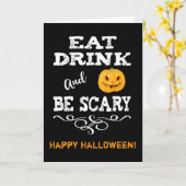 Halloween Party Eat Drink & Be Scary Pumpkin Face Kaart (Gele Bloem)