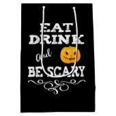 Halloween Party Eat Drink & Be Scary Pumpkin Face Medium Cadeauzakje (Achterkant)