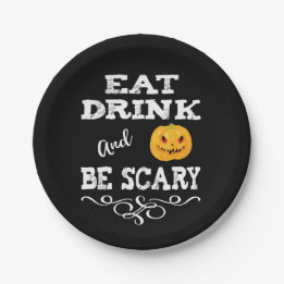 Halloween Party Eat Drink & Be Scary Pumpkin Face Papieren Bordje