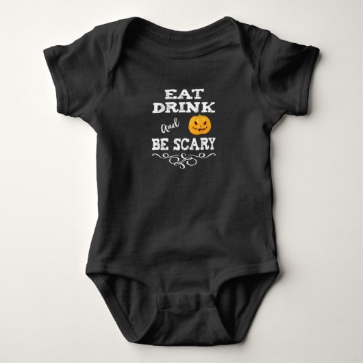 Halloween Party Eat Drink & Be Scary Pumpkin Face Romper (Voorkant)