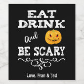 Halloween Party Eat Drink & Be Scary Pumpkin Face Wijn Etiket (Enkel label)