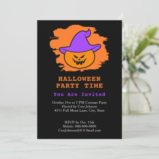 Halloween Party Eerie Jack o' Lantern Paars Pet Kaart (Staand voorkant)