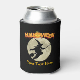 Halloween Party Enge Heks op bezem en pompoen Blikjeskoeler