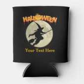 Halloween Party Enge Heks op bezem en pompoen Blikjeskoeler (Voorkant)