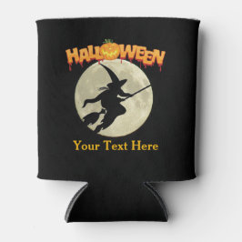 Halloween Party Enge Heks op bezem en pompoen Blikjeskoeler