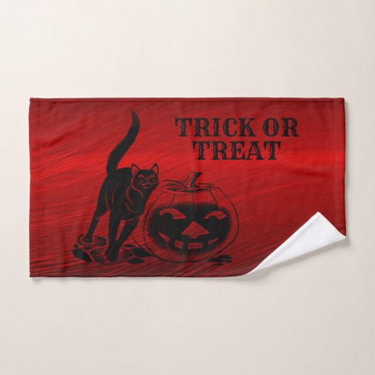 Halloween Party Evil Black Cat Pumpkin Red Scary Bad Handdoek (Handdoek)