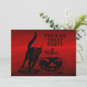 Halloween Party Evil Black Cat Pumpkin Red Scary Kaart (Staand voorkant)