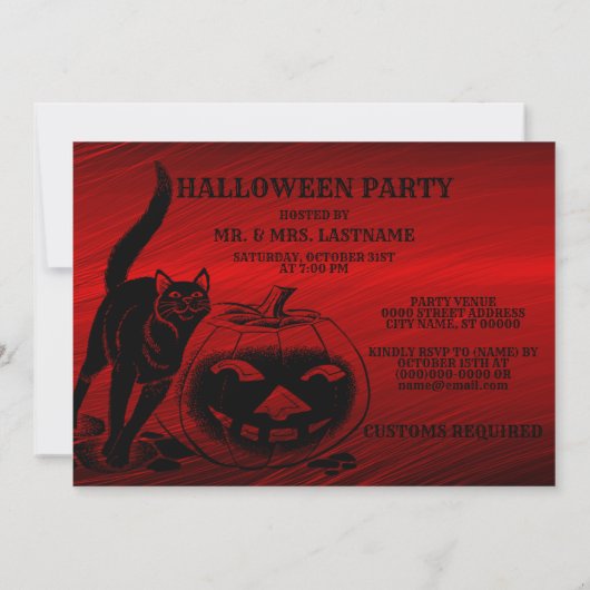 Halloween Party Evil Black Cat Pumpkin Red Scary Kaart (Achterkant)