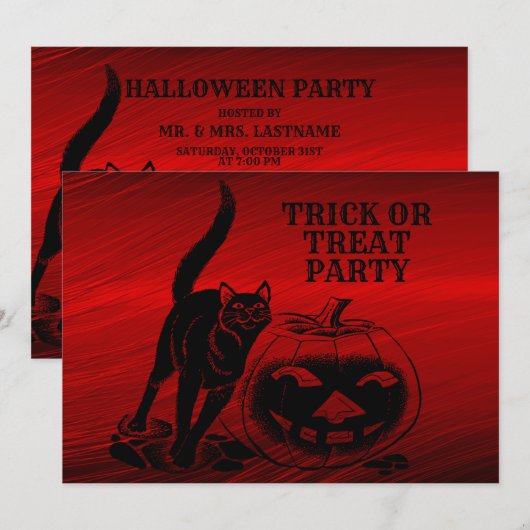 Halloween Party Evil Black Cat Pumpkin Red Scary Kaart (Voorkant / Achterkant)