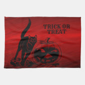 Halloween Party Evil Black Cat Pumpkin Red Scary Theedoek (Horizontaal)