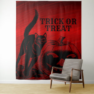 Halloween Party Evil Black Cat Pumpkin Red Scary Wandkleed