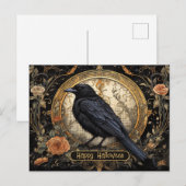 Halloween Party Evil Black Crow Oranje Bloemen Briefkaart (Voorkant / Achterkant)