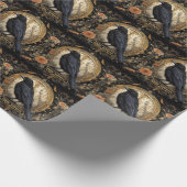 Halloween Party Evil Black Crow Oranje Bloemen Cadeaupapier (Hoek)