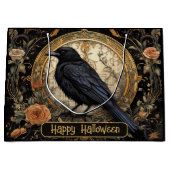 Halloween Party Evil Black Crow Oranje Bloemen Groot Cadeauzakje (Voorkant)