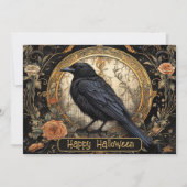 Halloween Party Evil Black Crow Oranje Bloemen Kaart (Voorkant)